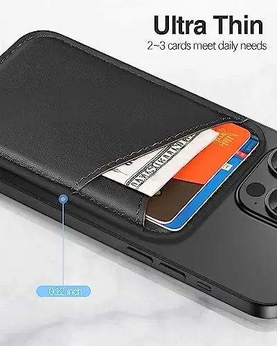 Miroddi for MagSafe Wallet, Strongest Magnetic Card Holder for iPhone 17/16/15/14/13/12 Series, Ultra-Thin Leather Magnetic Phone Wallet with 2 Card Slots, RFID Blocking, No More Falling, Black - 3