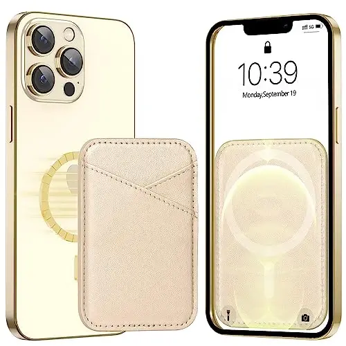 Miroddi MagSafe hamyoni uchun, iPhone 17/16/15/14/13/12 seriyalari uchun eng kuchli magnit kart ushlagichi, 2 ta karta uyasi bilan ultra yupqa charm magnit telefon hamyoni, RFID blokirovkasi, endi tushib ketmaydi, oltin 