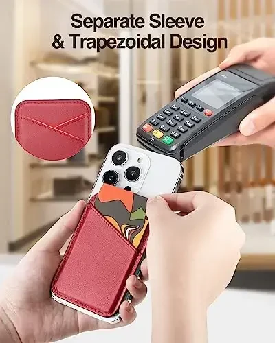 Miroddi Magnetic Card Wallet Holder, with MagSafe for iPhone 15/14/13/12 Series, Magsafe, Vegan Leather, Independent Slot, Invisible Ultra-Thin, True red, MCB070TR-US - MIRODDI (1)