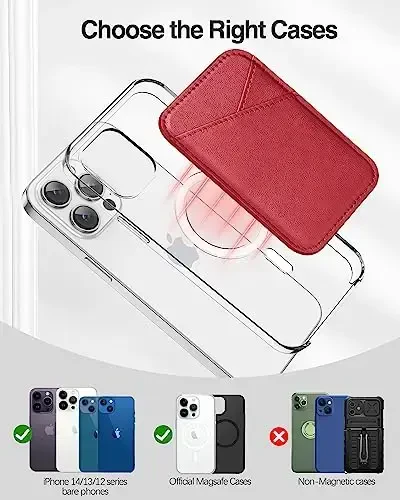 Miroddi Magnetic Card Wallet Holder, with MagSafe for iPhone 15/14/13/12 Series, Magsafe, Vegan Leather, Independent Slot, Invisible Ultra-Thin, True red, MCB070TR-US - 6