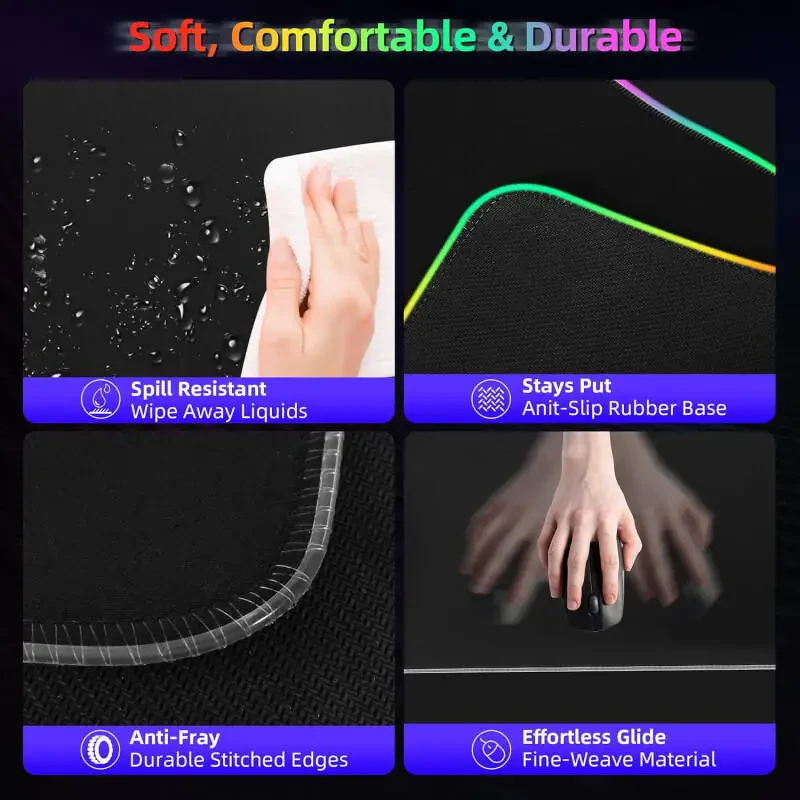 Miroddi RGB Desk Mat with Wireless Charger | [9 Light Modes] Large Desktop Mouse Pad with Non-Slip Rubber Base for Gaming & Home Office - 5