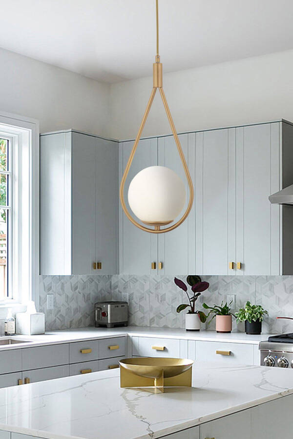 Mirza Single Vintage Pendant White Glass Modern Pendant Kitchen Living Room Pendant Chandelier - 11