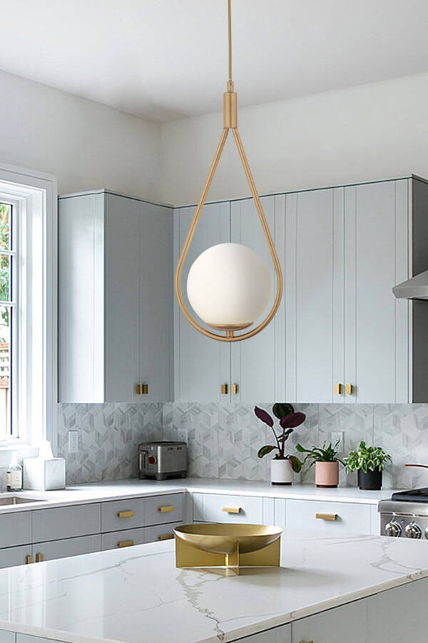 Mirza Single Vintage Pendant White Glass Modern Pendant Kitchen Living Room Pendant Chandelier - 6