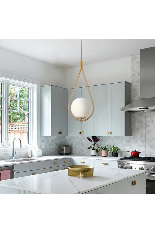 Mirza Single Vintage Pendant White Glass Modern Pendant Kitchen Living Room Pendant Chandelier - 1