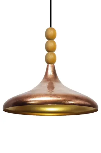 Mis Baqır Patina Champion Ahşap Boncuklu Tekli Avize Sarkıt Salon Mutfak Butik Lamba-patina - 5