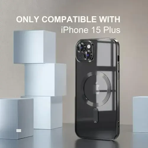 Misea Magnetic для iPhone 15 Plus, совместимый с MagSafe [Не желтеет] [Военная степень защиты от падений] Полная защита объектива камеры, мягкий прозрачный чехол для телефона для женщин, черный - MISEA (1)