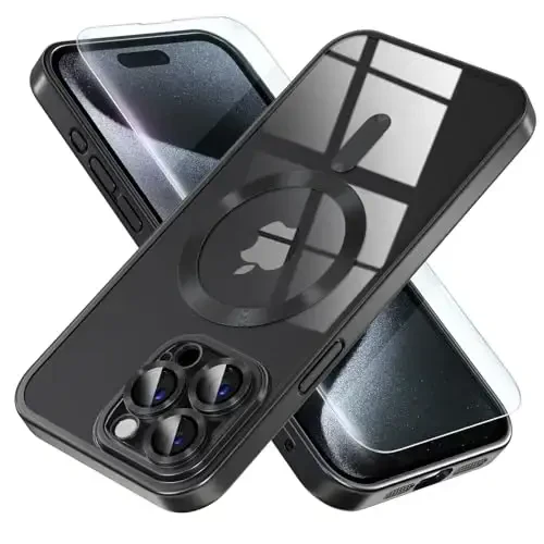 Misea Magnetic для iPhone 15 Pro Max Case [Никогда не желтеет] [Военная степень защиты от падений] Полная защита объектива камеры Мягкий прозрачный чехол для телефона для женщин, девочек, Titanium Black - 1