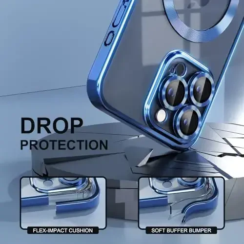 Misea Magnetic для iPhone 15 Pro Max с MagSafe [Не желтеет] [Военная защита от падений] Полная защита объектива камеры, мягкий прозрачный чехол для телефона для женщин и девушек, темно-синий - 4