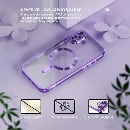 Misea Magnetic для iPhone 16 Plus, совместимый с MagSafe [Не желтеет] [Военная защита от падений] Полная защита объектива камеры, мягкий прозрачный чехол для телефона для женщин 6,7