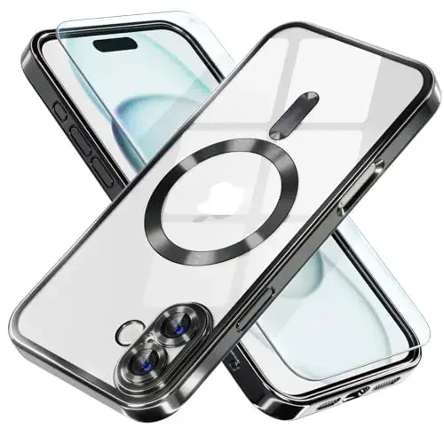 Misea Magnetic для iPhone 16 Plus, совместимый с MagSafe [Не желтеет] [Военная защита от падений] Полная защита объектива камеры Мягкий прозрачный чехол для женщин 6.7