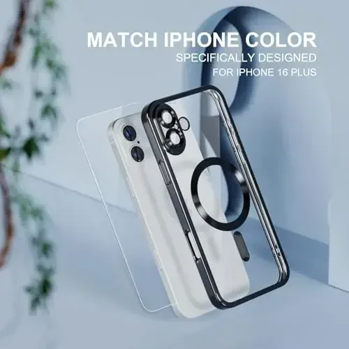Misea Magnetic для iPhone 16 Plus, совместимый с MagSafe [Не желтеет] [Военная защита от падений] Полная защита объектива камеры Мягкий прозрачный чехол для женщин 6.7