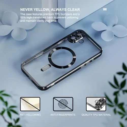 Misea Magnetic для iPhone 16 Plus, совместимый с MagSafe [Не желтеет] [Военная защита от падений] Полная защита объектива камеры Мягкий прозрачный чехол для женщин 6.7