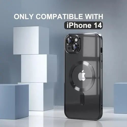 Misea Magnetic for iPhone 14 Case Compatible with MagSafe Black | [Never Yellowing] [Military Drop Protection] Full Camera Lens Protector Plating Soft Clear Phone Case for Women, Black - Misea (1)
