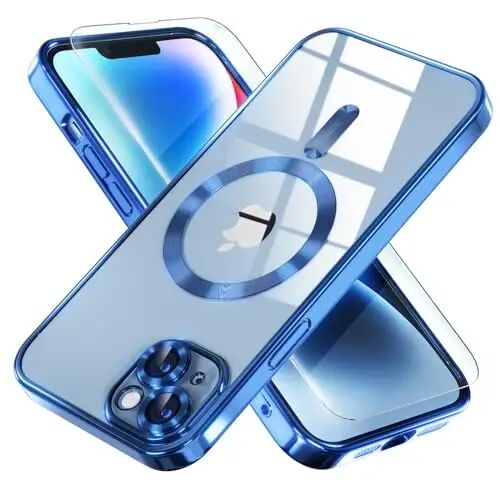 Misea Magnetic for iPhone 14 Case Compatible with MagSafe | [Never Yellowing] [Military Drop Protection] Full Camera Lens Protector Plating Soft Clear Phone Case for Women, Deep Blue - Misea