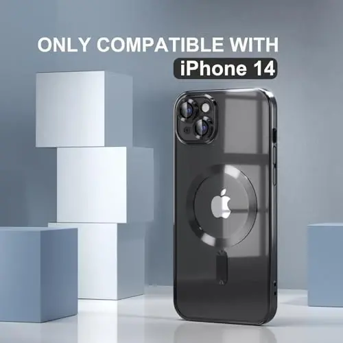 Misea Magnetic for iPhone 14 Case Compatible with MagSafe [Never Yellowing] [Military Grade Drop Protection] Full Camera Lens Protector Plating Soft Clear Phone Case for Women Girls, Black - MISEA (1)