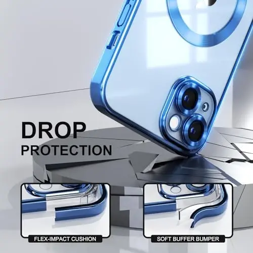 Misea Magnetic for iPhone 14 Case Compatible with MagSafe [Never Yellowing] [Military Grade Drop Protection] Full Camera Lens Protector Plating Soft Clear Phone Case for Women Girls, Blue - 4