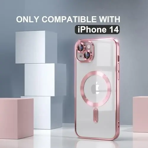 Misea Magnetic for iPhone 14 Case Compatible with MagSafe [Never Yellowing] [Military Grade Drop Protection] Full Camera Lens Protector Plating Soft Clear Phone Case for Women Girls, Pink - 2