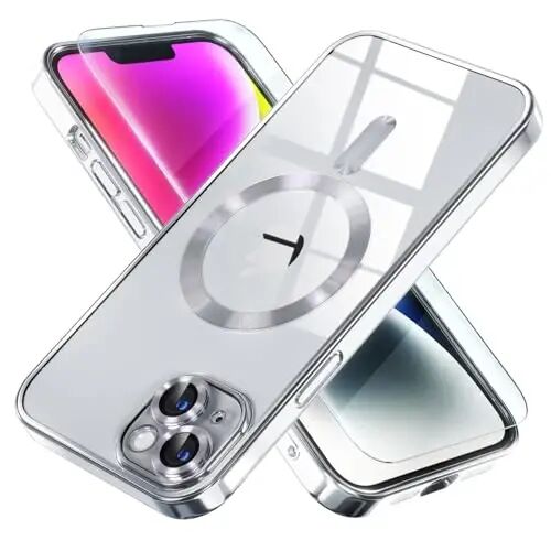 Misea Magnetic for iPhone 14 Case Compatible with MagSafe Silver | [Never Yellowing] [Military Drop Protection] Full Camera Lens Protector Plating Soft Clear Phone Case for Women, Silver - Misea