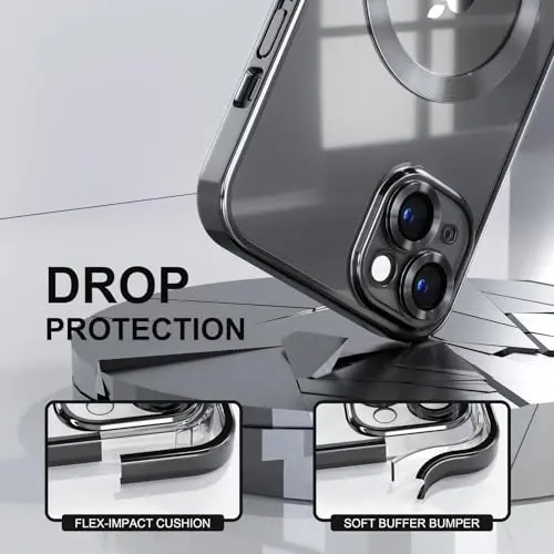 Misea Magnetic for iPhone 14 Plus Case Compatible with MagSafe [Never Yellowing] [Military Grade Drop Protection] Full Camera Lens Protector Plating Soft Clear Phone Case for Women Girls, Black - 4