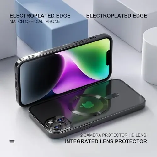 Misea Magnetic for iPhone 14 Plus Case Compatible with MagSafe [Never Yellowing] [Military Grade Drop Protection] Full Camera Lens Protector Plating Soft Clear Phone Case for Women Girls, Black - 6