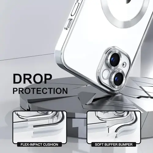 Misea Magnetic for iPhone 14 Plus Case Compatible with MagSafe [Never Yellowing] [Military Grade Drop Protection] Full Camera Lens Protector Plating Soft Clear Phone Case for Women Girls, Silver - 4