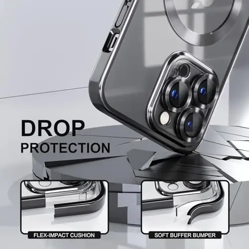 Misea Magnetic for iPhone 14 Pro Case Compatible with MagSafe [Never Yellowing] [Military Grade Drop Protection] Full Camera Lens Protector Plating Soft Clear Phone Case for Women Girls, Black - 4