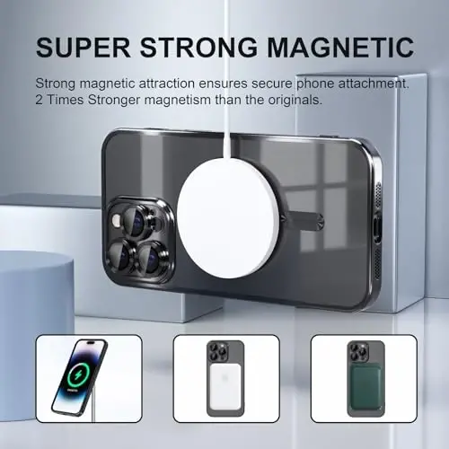 Misea Magnetic for iPhone 14 Pro Case Compatible with MagSafe [Never Yellowing] [Military Grade Drop Protection] Full Camera Lens Protector Plating Soft Clear Phone Case for Women Girls, Black - 5