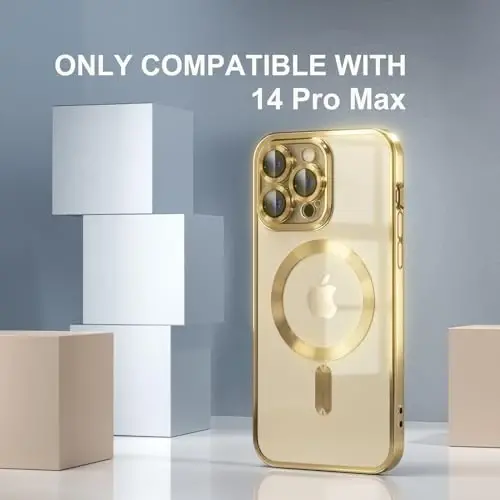 Misea Magnetic for iPhone 14 Pro Max Case Compatible with MagSafe [Never Yellowing] [Military Grade Drop Protection] Full Camera Lens Protector Plating Soft Clear Phone Case for Women Girls, Gold - 2