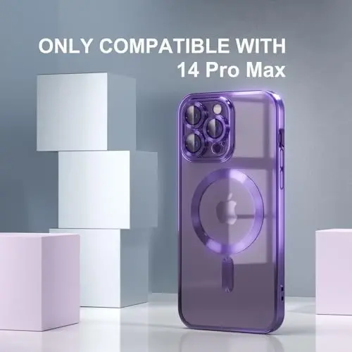 Misea Magnetic for iPhone 14 Pro Max Case Compatible with MagSafe [Never Yellowing] [Military Grade Drop Protection] Full Camera Lens Protector Plating Soft Clear Phone Case for Women Girls, Purple - 2