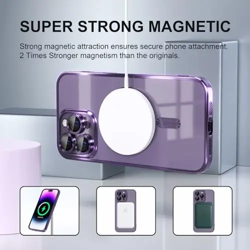 Misea Magnetic for iPhone 14 Pro Max Case Compatible with MagSafe [Never Yellowing] [Military Grade Drop Protection] Full Camera Lens Protector Plating Soft Clear Phone Case for Women Girls, Purple - 5