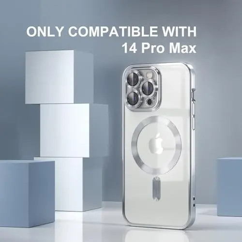 Misea Magnetic for iPhone 14 Pro Max Case Compatible with MagSafe [Never Yellowing] [Military Grade Drop Protection] Full Camera Lens Protector Plating Soft Clear Phone Case for Women Girls, Silver - 2
