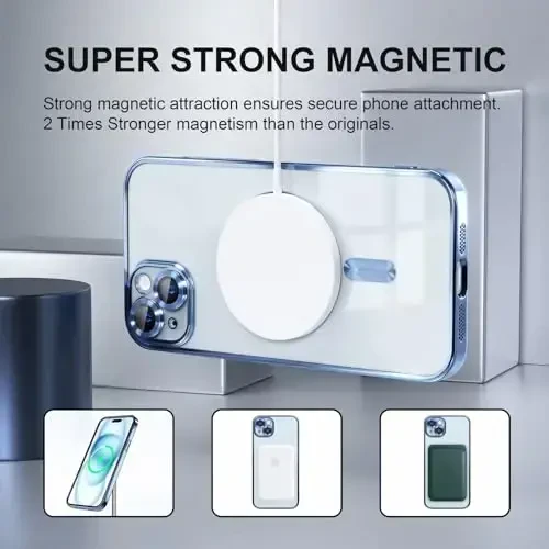 Misea Magnetic for iPhone 15 Case Compatible with MagSafe [Never Yellowing] [Military Grade Drop Protection] Full Camera Lens Protector Plating Soft Clear Phone Case for Women,Sierra Blue - 5