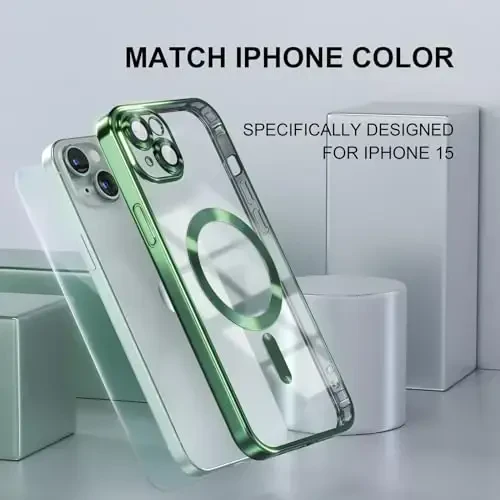 Misea Magnetic for iPhone 15 Case MagSafe bilan mos [Hech qachon sarg'aymaydi] [Harbiy darajadagi tushishdan himoya] Ayollar uchun to'liq kamera linzalari himoyachisi qoplamali yumshoq tiniq telefon qutisi, yashil - 7