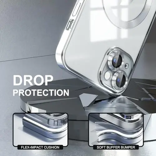 Misea Magnetic for iPhone 15 Case MagSafe bilan mos [Hech qachon sarg'aymaydi] [Harbiy darajadagi tushishdan himoya] To'liq kamera linzalari himoyachisi Qoplama Yumshoq Shaffof Ayollar uchun telefon qutisi, Kumush - 4