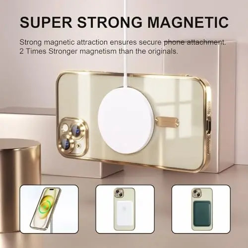 Misea Magnetic for iPhone 15 Plus Case Compatible with MagSafe [Never Yellowing] [Military Grade Drop Protection] Full Camera Lens Protector Plating Soft Clear Phone Case for Women, Gold - 5