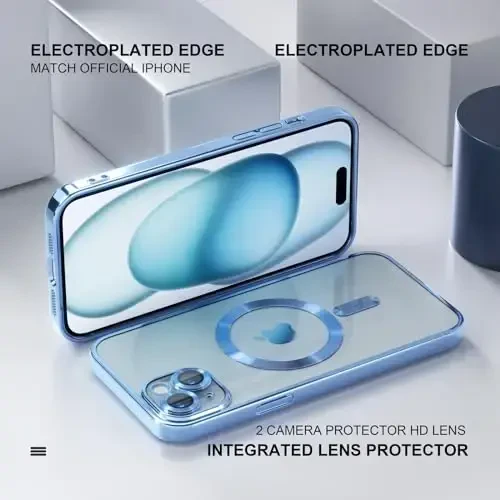 Misea Magnetic for iPhone 15 Plus Case MagSafe bilan mos keladi [Hech qachon sarg'aymaydi] [Harbiy darajadagi tushishdan himoya] Ayollar uchun to'liq kamera linzalari himoyachisi qoplamali yumshoq shaffof telefon g'ilofi, Sierra Blue - 6