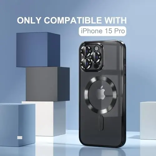 Misea Magnetic for iPhone 15 Pro Case Compatible with MagSafe [Never Yellowing] [Military Grade Drop Protection] Full Camera Lens Protector Plating Soft Clear Phone Case for Women Girls, Black - MISEA (1)