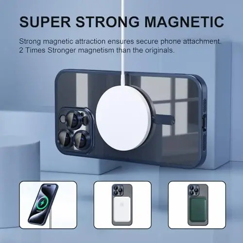 Misea Magnetic for iPhone 15 Pro Max Case [Never Yellowing] [Military Grade Drop Protection] Full Camera Lens Protector Soft Clear Phone Case for Women Girls, Titanium Blue - 4