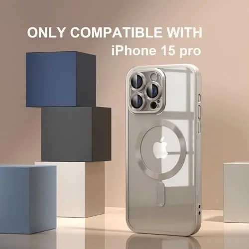 Misea Magnetic for iPhone 15 Pro Case [Never Yellowing] [Military Grade Drop Protection] Full Camera Lens Protector Soft Clear Phone Case for Women Girls, Titanium Natural - MISEA (1)