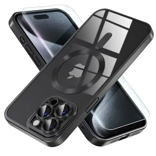 Misea Magnetic for iPhone 15 Pro Max Case Compatible with MagSafe | Never Yellowing, Military Drop Protection, Full Camera Lens Protector Plating Soft Clear Phone Case Women, Titanium Black - Misea
