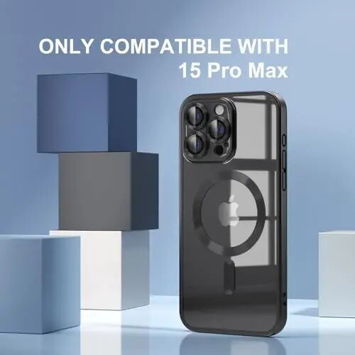 Misea Magnetic for iPhone 15 Pro Max Case Compatible with MagSafe | Never Yellowing, Military Drop Protection, Full Camera Lens Protector Plating Soft Clear Phone Case Women, Titanium Black - Misea (1)