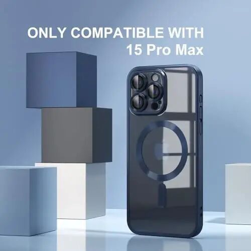 Misea Magnetic for iPhone 15 Pro Max Case Compatible with MagSafe | Never Yellowing, Military Drop Protection, Full Camera Lens Protector Plating Soft Clear Phone Case Women, Titanium Blue - Misea (1)