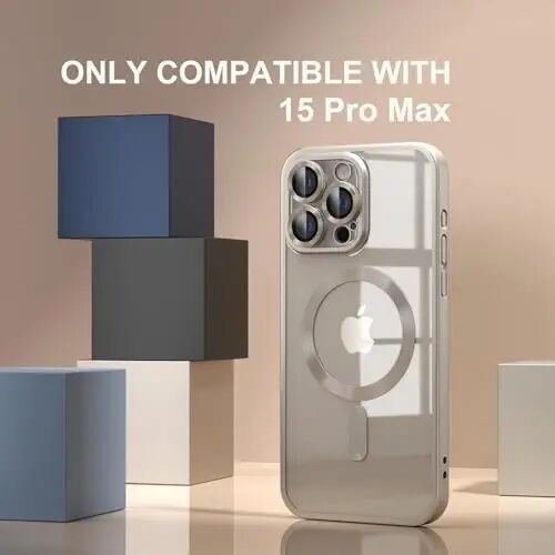 Misea Magnetic for iPhone 15 Pro Max Case Compatible with MagSafe | Never Yellowing, Military Drop Protection, Full Camera Lens Protector Plating Soft Clear Phone Case Women, Titanium Natural - Misea (1)