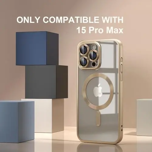 Misea Magnetic for iPhone 15 Pro Max Case [Hech qachon sarg'aymaydi] [Harbiy darajadagi tushishdan himoya] To'liq kamera linzalari himoyachisi Ayollar qizlar uchun yumshoq shaffof telefon qutisi, Titanium Gold - MISEA (1)