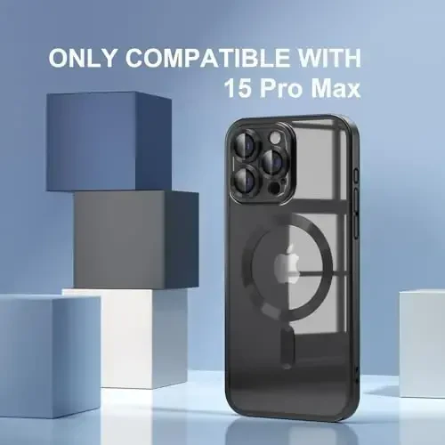 Misea Magnetic for iPhone 15 Pro Max Case [Never Yellowing] [Military Grade Drop Protection] Full Camera Lens Protector Soft Clear Phone Case for Women Girls, Titanium Black - 2