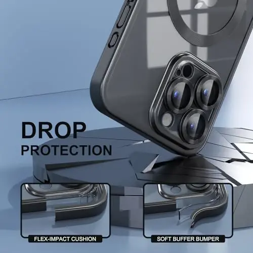 Misea Magnetic for iPhone 15 Pro Max Case [Never Yellowing] [Military Grade Drop Protection] Full Camera Lens Protector Soft Clear Phone Case for Women Girls, Titanium Black - 4