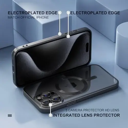 Misea Magnetic for iPhone 15 Pro Max Case [Never Yellowing] [Military Grade Drop Protection] Full Camera Lens Protector Soft Clear Phone Case for Women Girls, Titanium Black - 6