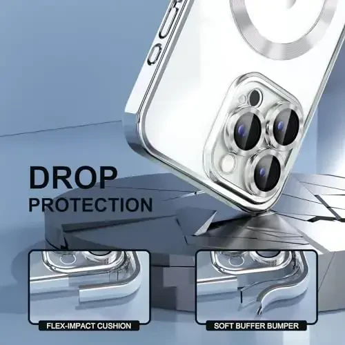 Misea Magnetic for iPhone 15 Pro Max Case with MagSafe [Hech qachon sarg'aymaydi] [Harbiy darajadagi tushishdan himoya] To'liq kamera linzalari himoyachisi Qoplama Yumshoq shaffof ayollar uchun telefon qutisi, Kumush - 4