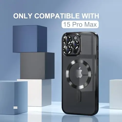 Misea Magnetic for iPhone 15 Pro Max Case with MagSafe [Hech qachon sarg'aymaydi] [Harbiy darajadagi tushishdan himoya] To'liq kamera linzalari himoyasi Qoplama Yumshoq shaffof ayollar qizlar uchun telefon g'ilofi, Qora - 2
