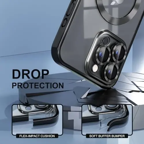 Misea Magnetic for iPhone 15 Pro Max Case with MagSafe [Hech qachon sarg'aymaydi] [Harbiy darajadagi tushishdan himoya] To'liq kamera linzalari himoyasi Qoplama Yumshoq shaffof ayollar qizlar uchun telefon g'ilofi, Qora - 4